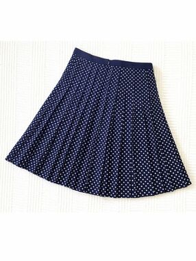 J. Crew Navy Blue White Polka Dot Knife Pleate A-line Classic Preppy Skirt